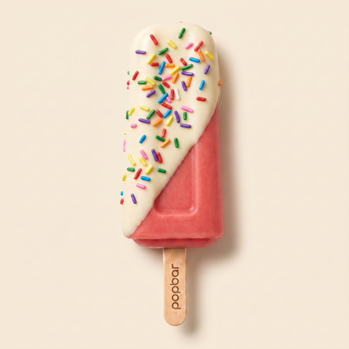 Popbar watermelon sorbetto with white chocolate dip and rainbow sprinkles