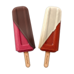 Two Popbar gelato pops hand-dipped in chocolate, one in dark chocolate and one in white chocolate.
