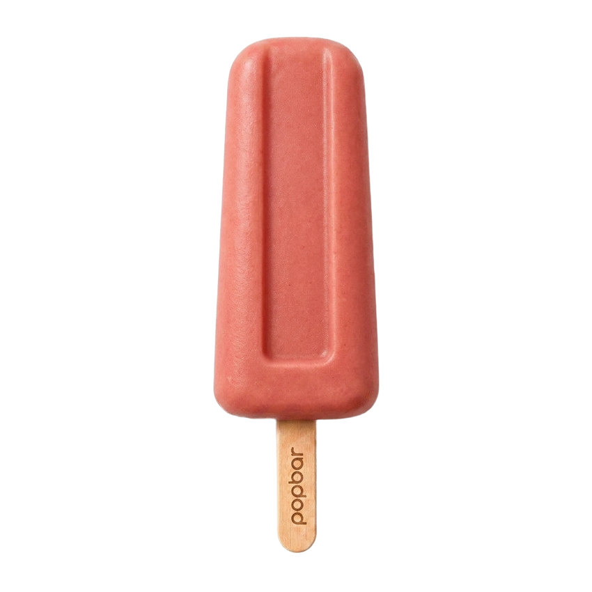 Strawberry Rhubarb gelato pop on a stick from Popbar, hand-crafted in New York City